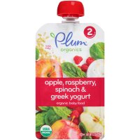 Plum Organics Baby Food Stage 2 Apple, Raspberry, Spinach & Greek Yogurt 4oz Pouch product image