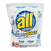 All Mighty Pacs 4x Concentrated Laundry Detergent Free & Clear 22 Pack product image