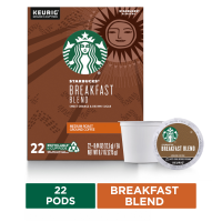 Starbucks Breakfast Blend Medium Roast Coffee  Keurig K-Cup Single Serve Coffee Pods, 22 count