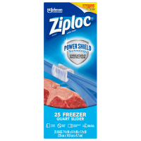 Ziploc Brand Slider Freezer Quart Bags with Power Shield Technology, 25 Count