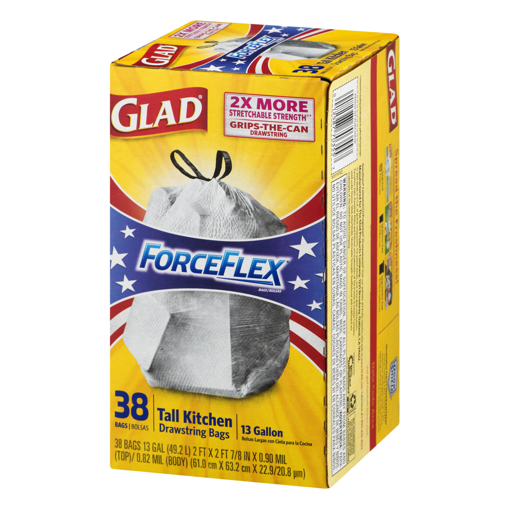 Glad Drawstring ForceFlex Plus Febreze Fresh Clean Tall Kitchen Bags 13