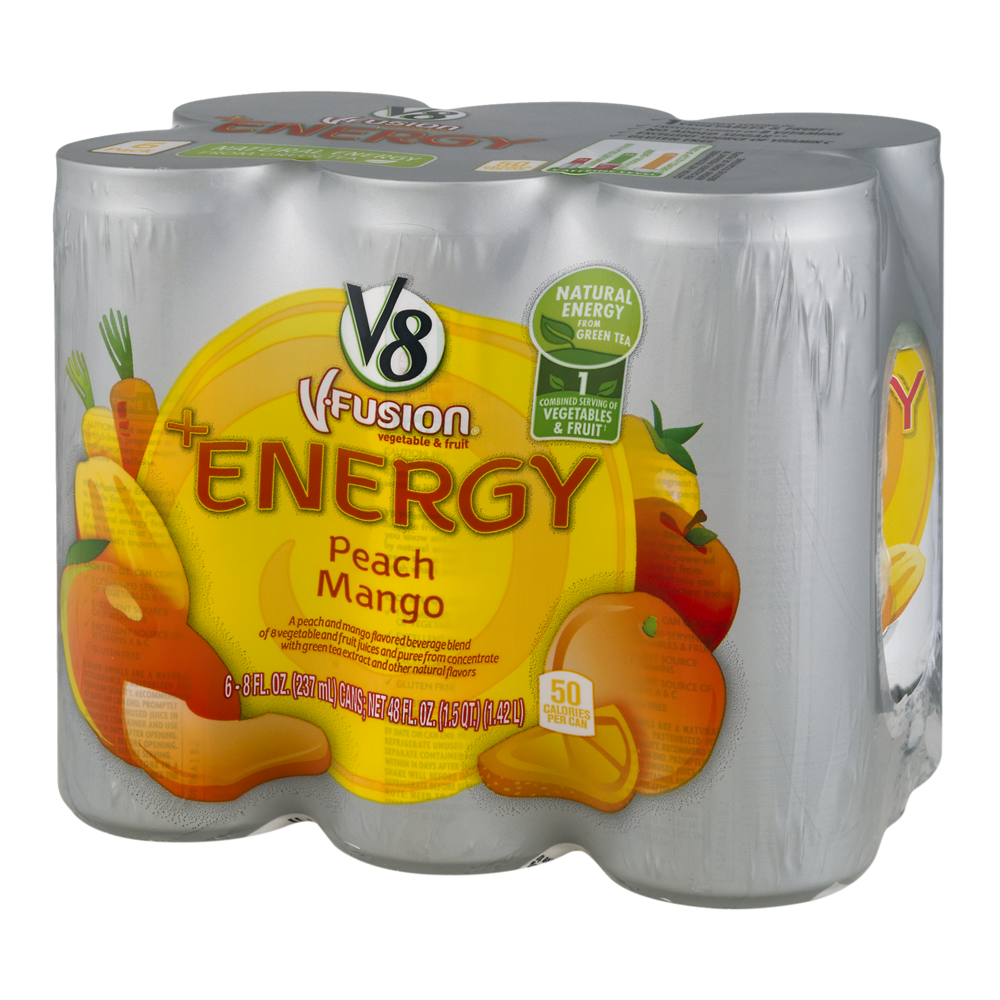 V8 VFusion Energy Drink Peach Mango 6Pk 8oz Cans Garden Grocer
