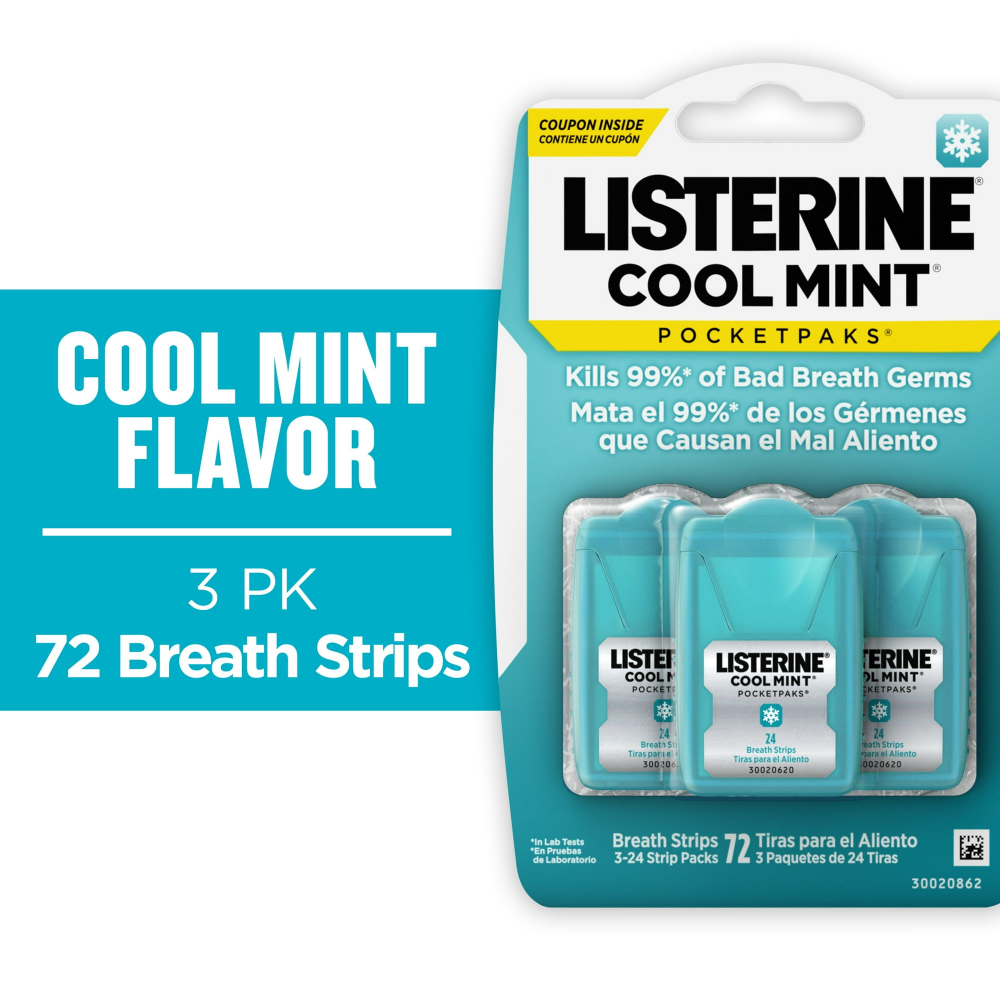 Listerine Pocket Paks Cool Mint 3 x 24CT Strip Packs