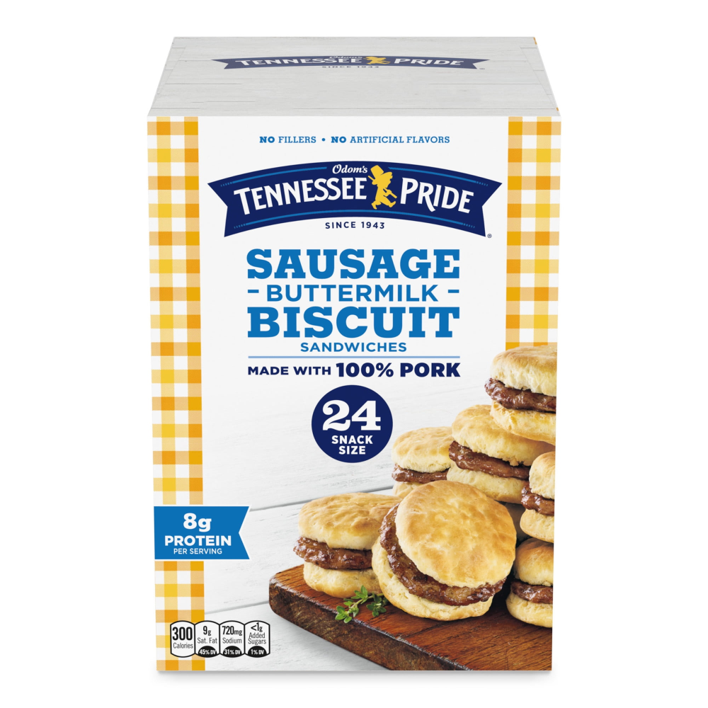Odom’s Tennessee Pride Sausage & Buttermilk Biscuits, Snack Size Breakfast Sandwiches, 24 Count 