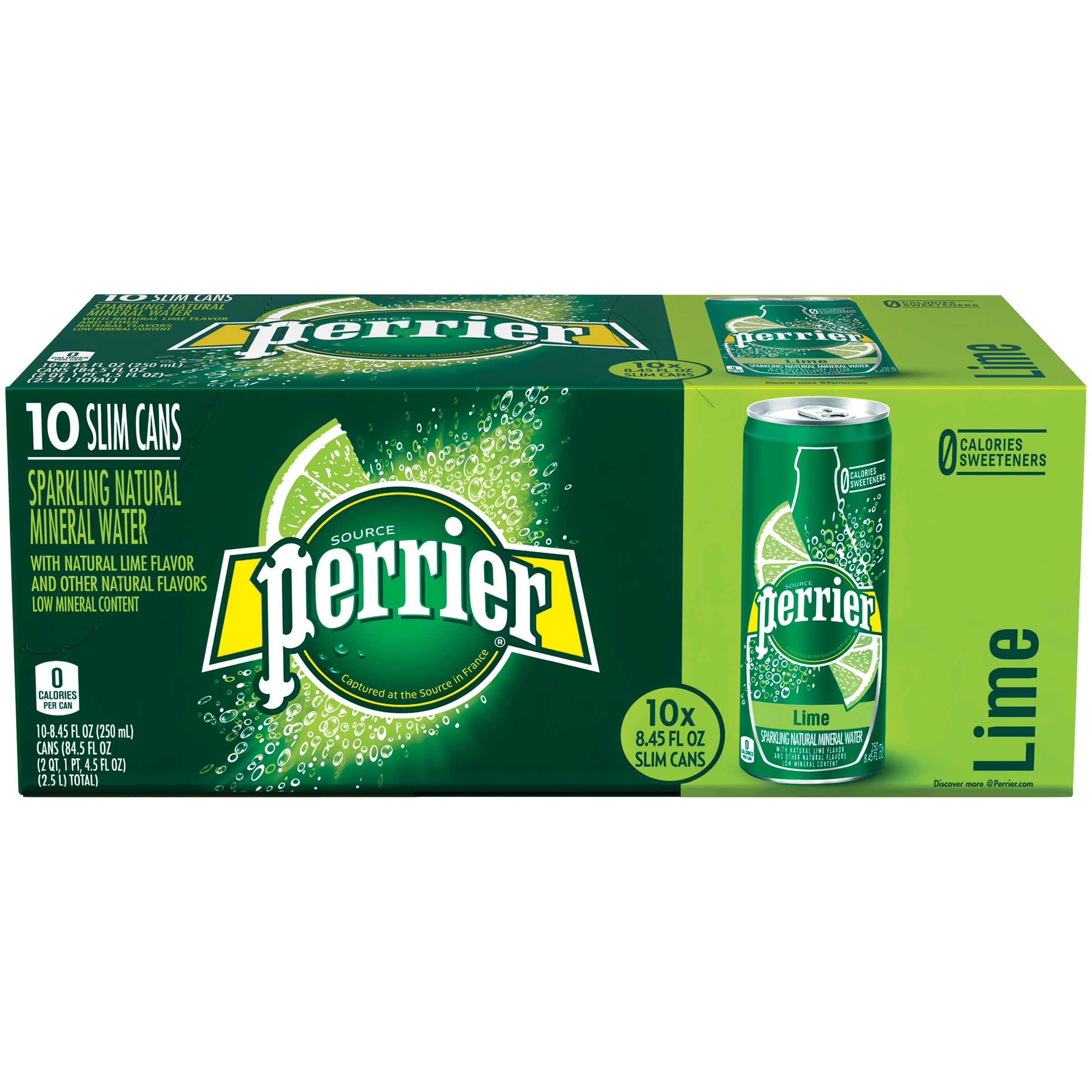 Perrier Sparkling Mineral Water Lime 10CT Slim Can 8.45oz Can Garden