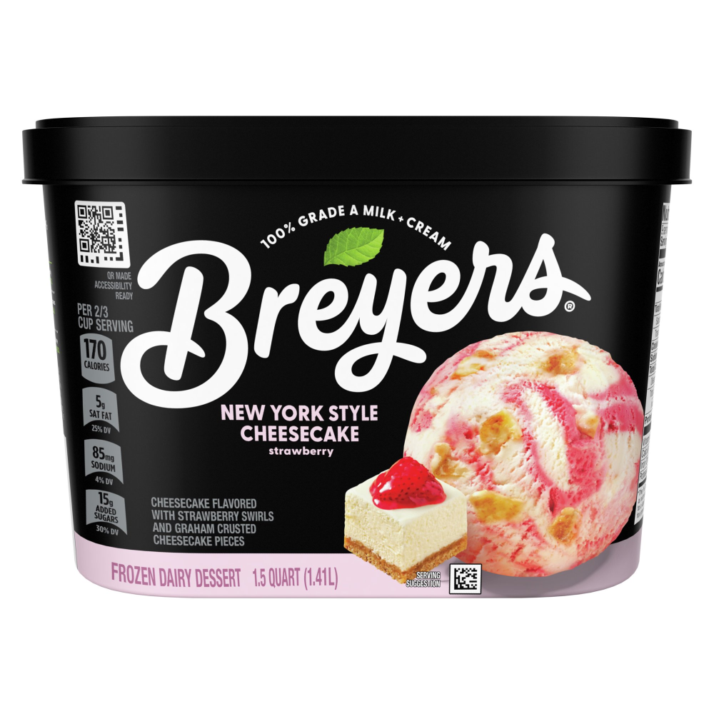 Breyers NY Cheesecake Strawberry Frozen Dessert 100% Grade A Milk & Cream, 48 oz