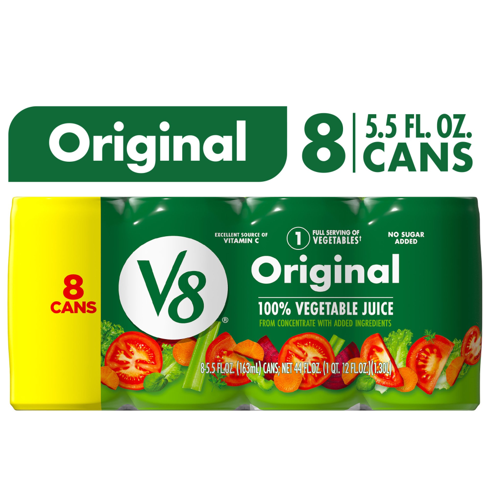 V8 Original 100% Vegetable Juice, 5.5 fl oz Can, 8 Count