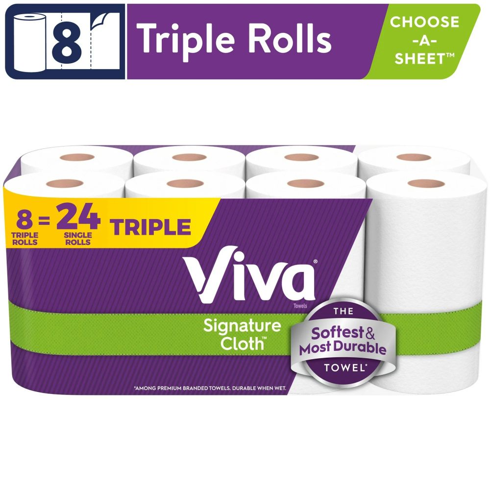 Viva Signature Cloth Paper Towels White 8CT Triple Rolls Choose-a-Size
