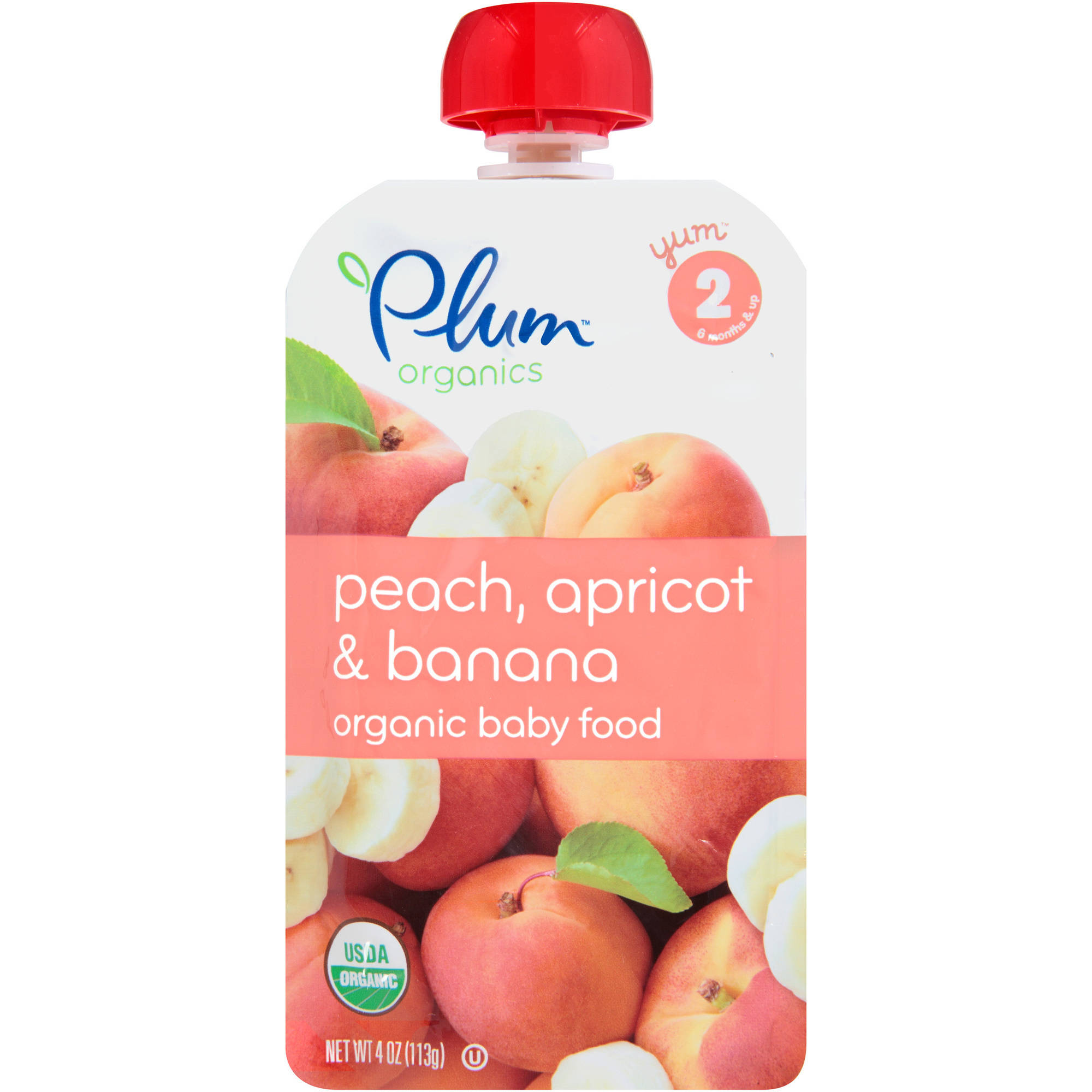 Plum Organics Baby Food Stage 2 Peach, Banana, & Apricot 4oz Pouch