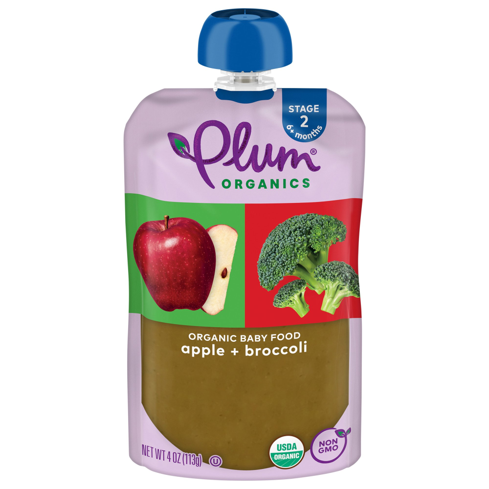 Plum Organics Baby Food Stage 2 Apple & Broccoli 4oz Pouch