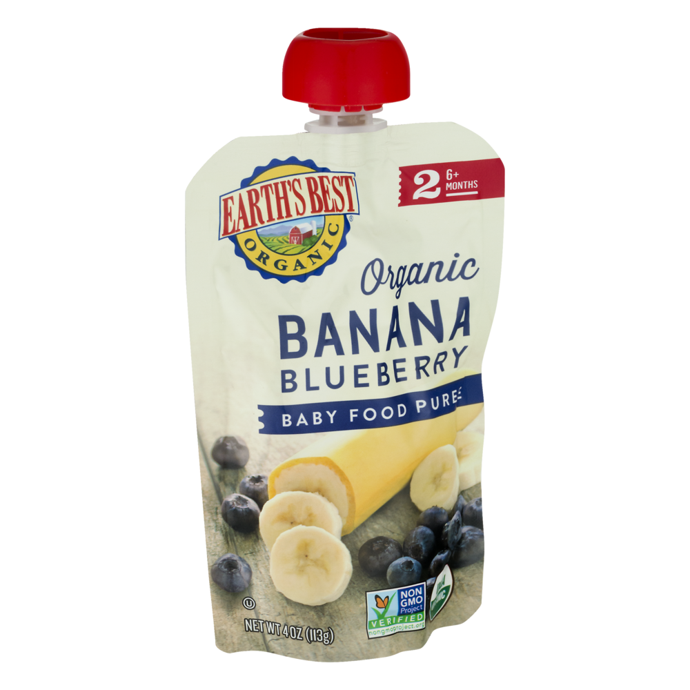 Earth's Best Organic Baby Food Puree Banana Blueberry 4oz Pouch