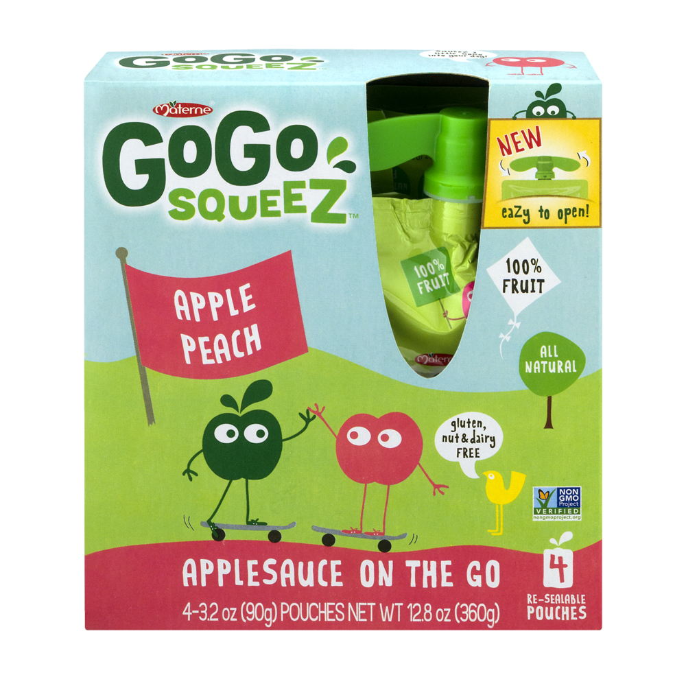 Materne GoGo Squeez Apple Peach Applesauce On The Go 3.2oz Pouch 4PK