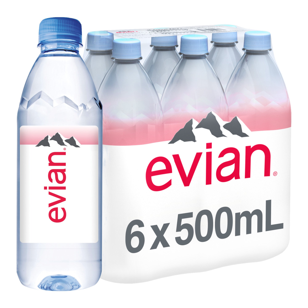 evian Natural Spring Water, .5 L bottles, 6 pack