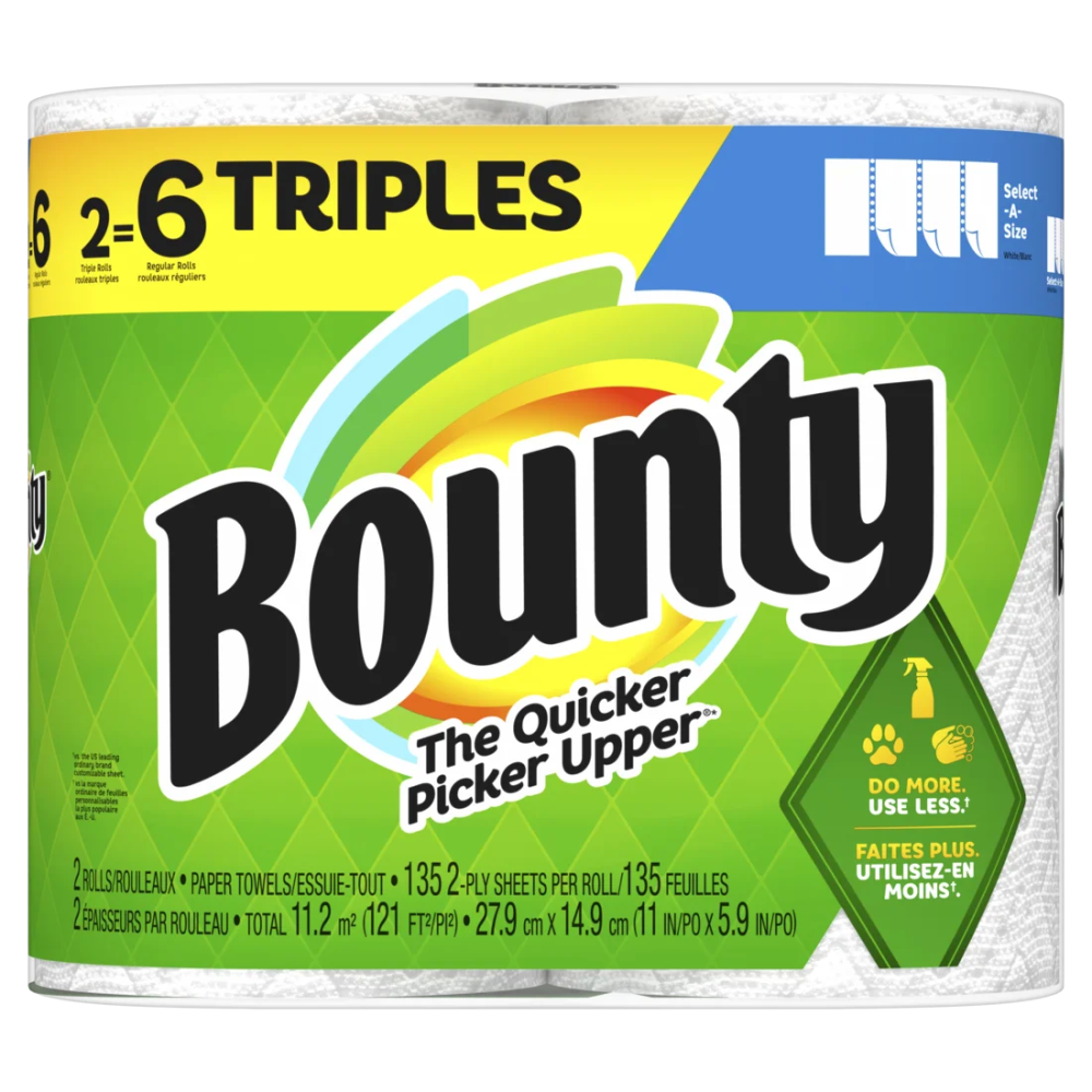 Bounty Select-a-Size Paper Towels  2 Triple Rolls  White 270 sheets
