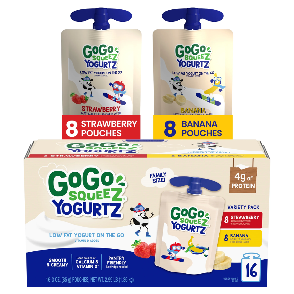 GoGo SqueeZ YogurtZ Strawberry and Banana Snack Pouches  16 3oz pack