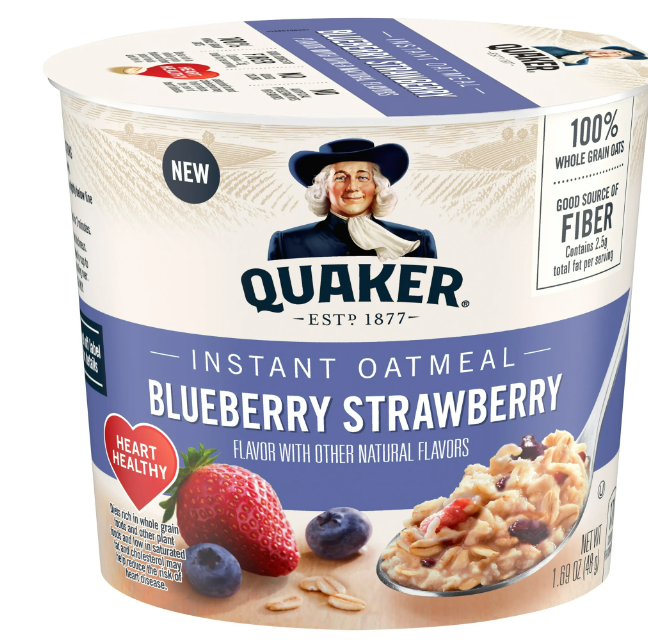 Quaker  Instant Oatmeal  Blueberry & Strawberry  Quick Cook Oatmeal  1.69 Oz Cup