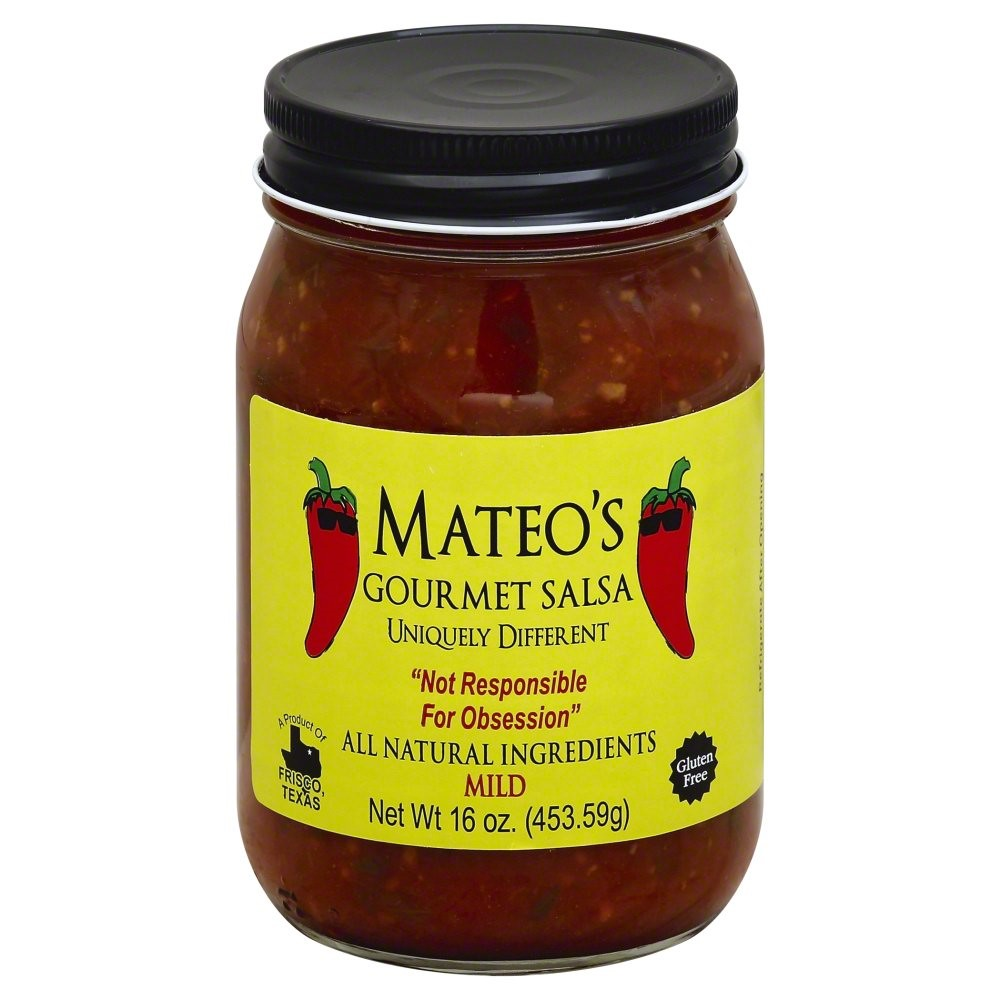 Mateo's Gourmet Salsa  Mild Heat  16 Oz  Glass Jar