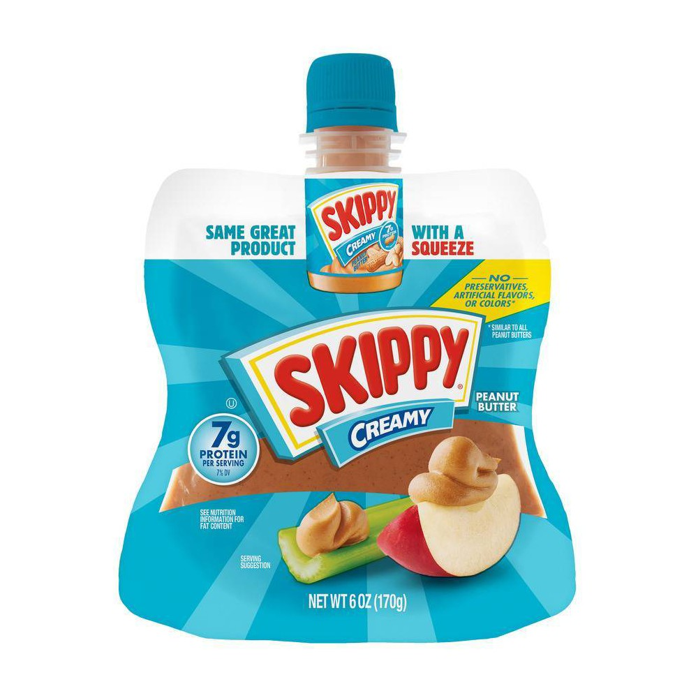 SKIPPY Creamy Peanut Butter Squeeze Pack  7g Protein per Serving  Shelf-Stable  6 Oz Plastic Pouch