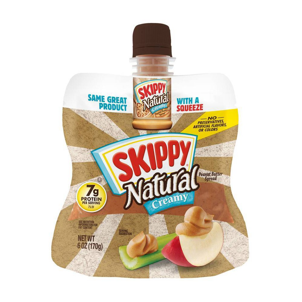 SKIPPY Natural Creamy Peanut Butter 6 Oz Squeeze Pack  7g Protein per Serving