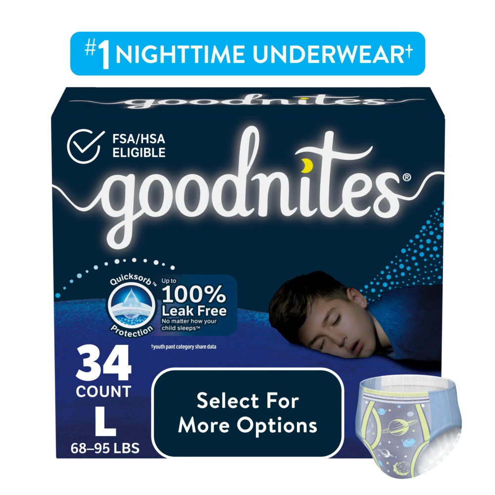 GoodNites Nighttime Underwear For Boys Large 34 Count