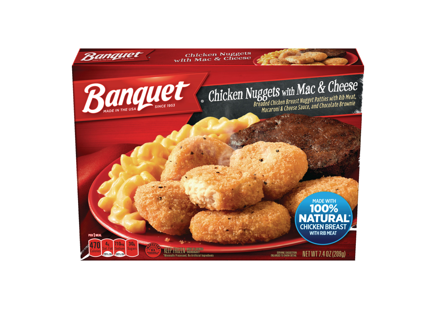Banquet Chicken Nuggets with Mac & Cheese and Brownie, 7.4OZ Frozen Meal