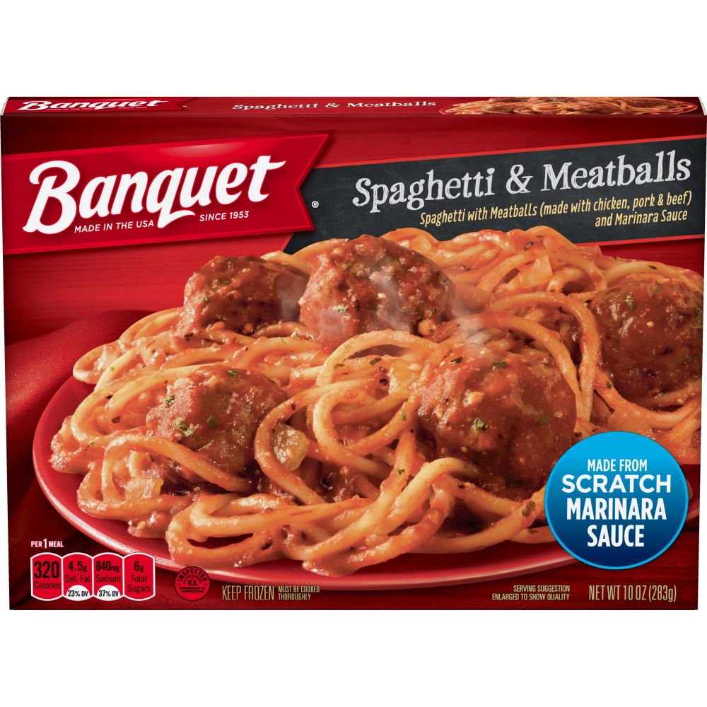 Banquet Classic Spaghetti and Meatballs Frozen Single Serve Meal 10 OZ