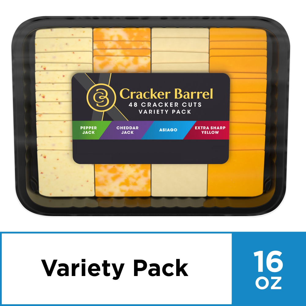 Cracker Barrel Pepper Jack, Cheddar Jack, Asiago & Extra Sharp Cheddar Cuts Cheese Variety Pack 16oz 48ct