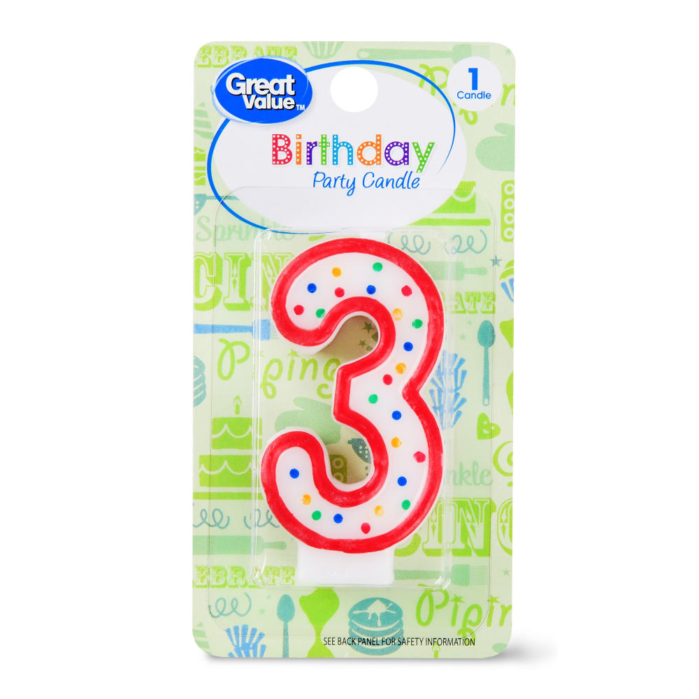 Great Value Birthday Party Candle, Number 3