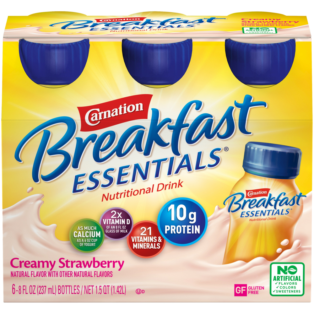 Carnation Breakfast Essentials Nutritional Drink  Creamy Strawberry  10 G Protein  6 - 8 Fl Oz Cartons