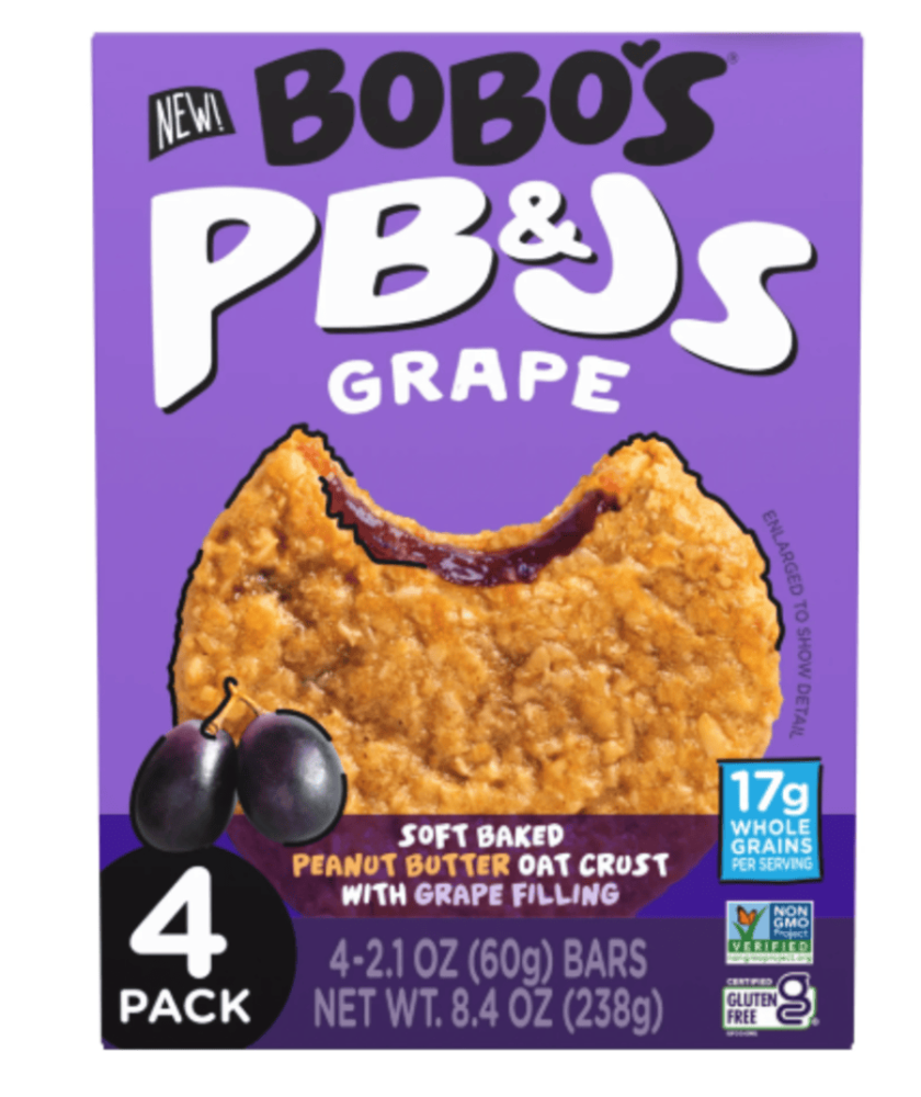 Bobo's Oat Bars, PB&Js, Grape, 4 Bars, 2.1 Oz (60 G) Each