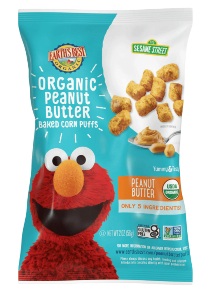 Earth's Best Organic Baked Corn Puffs Toddler Snack Peanut Butter 2 oz
