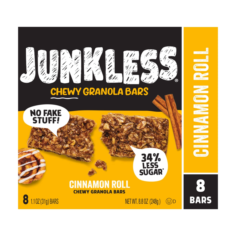 JUNKLESS Chewy Granola Bars Cinnamon Roll 8 1.1 Oz Bars