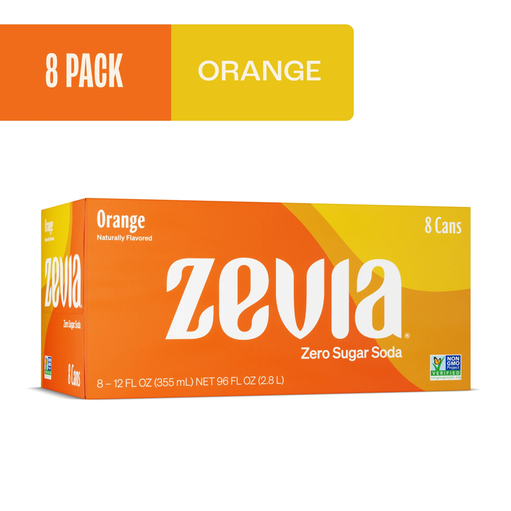 Zevia Zero Sugar Orange Soda 8-12 FL Oz Cans 