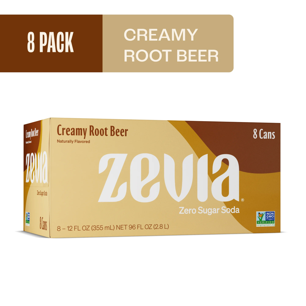 Zevia Zero Sugar Creamy Root Beer Soda 8-12 Fl Oz Cans 