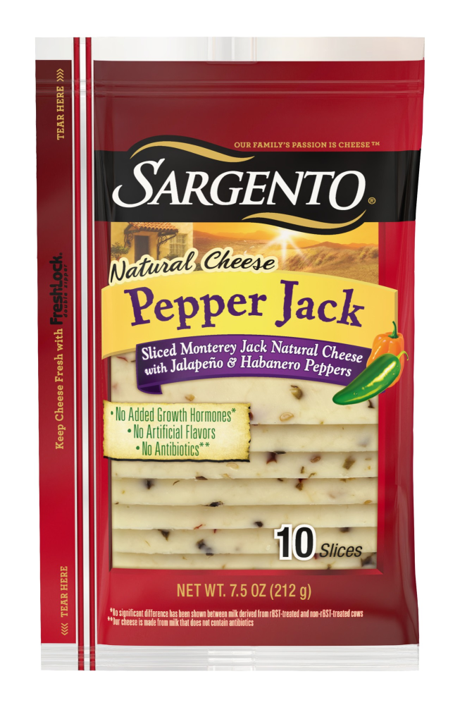 Sargento Pepper Jack Sliced Monterey Jack Natural Cheese with Jalapeno & Habanero Peppers 10 Slices 7.5oz