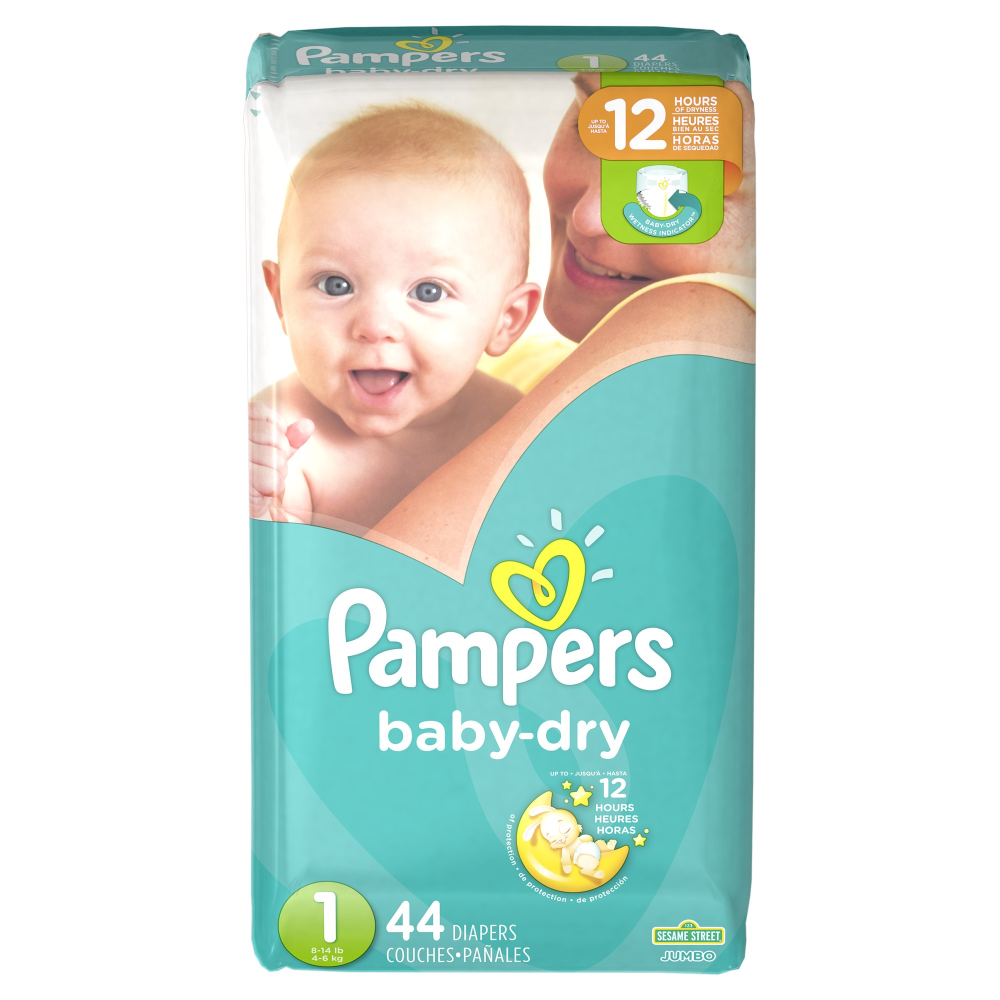 Pampers Baby-Dry Diapers Size 1, 44 Count (8-14 LBS)