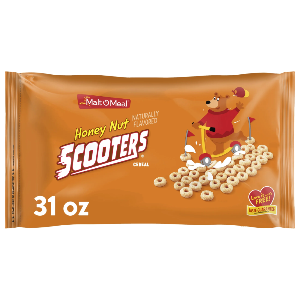 Malt-O-Meal Honey Nut Scooters Breakfast Cereal Oat Cereal & Honey Flavor, 31 Oz Resealable Bag