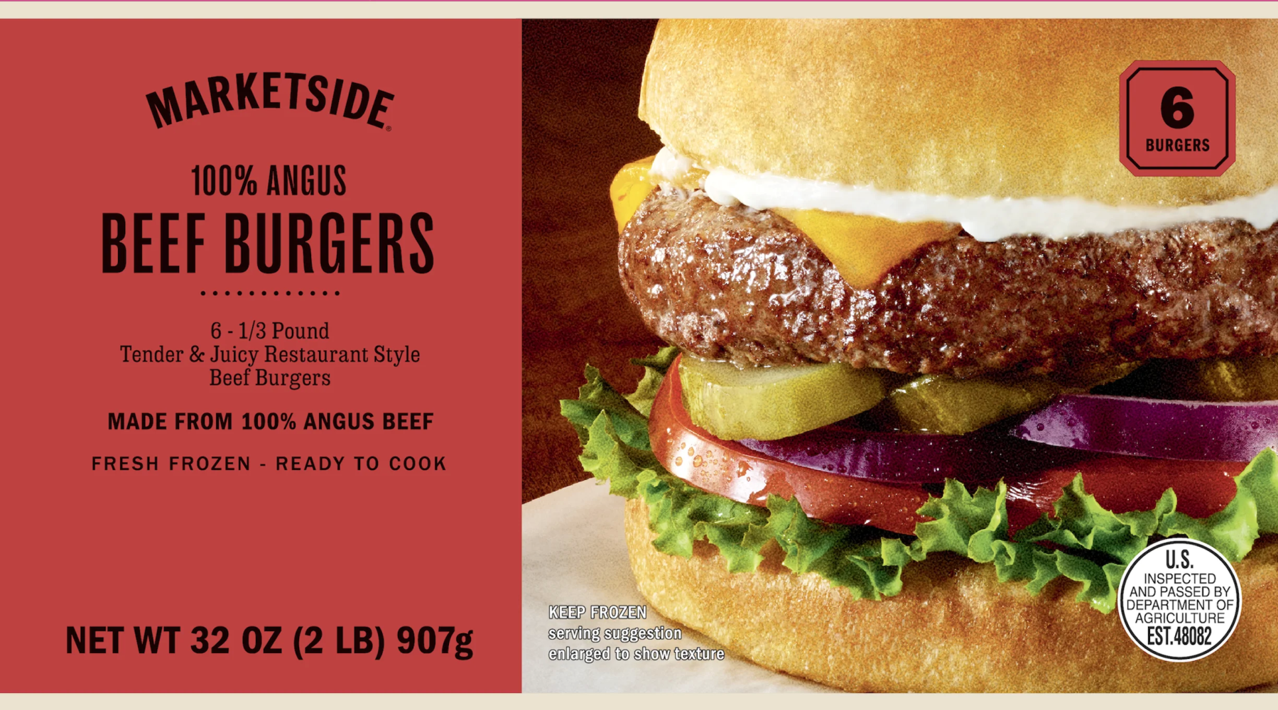 Marketside 100% Angus Beef Burgers 6 Count