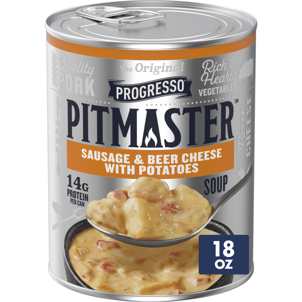 Progresso Pitmaster, Sausage and Beer Cheese with Potatoes, Canned Soup, 18 Oz