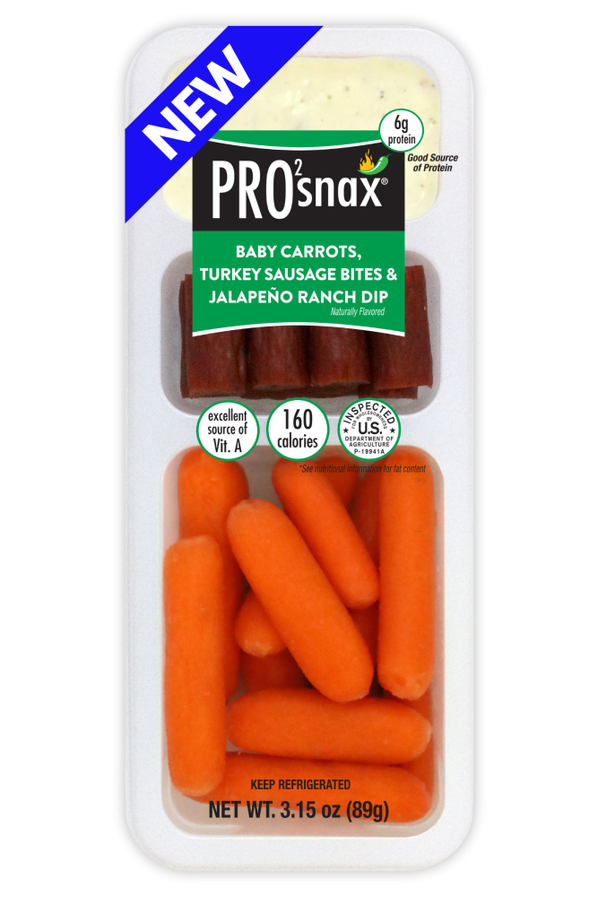 Pro2Snax Baby Carrots Turkey Sausage Bites +Jalapeno Ranch Dip 3.0 Oz