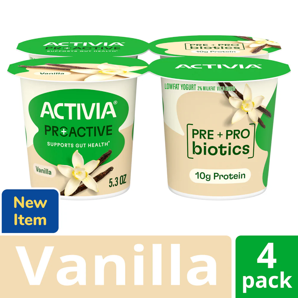 Activia Proactive Vanilla Probiotic Yogurt, 5.3 Oz, 4 Cups