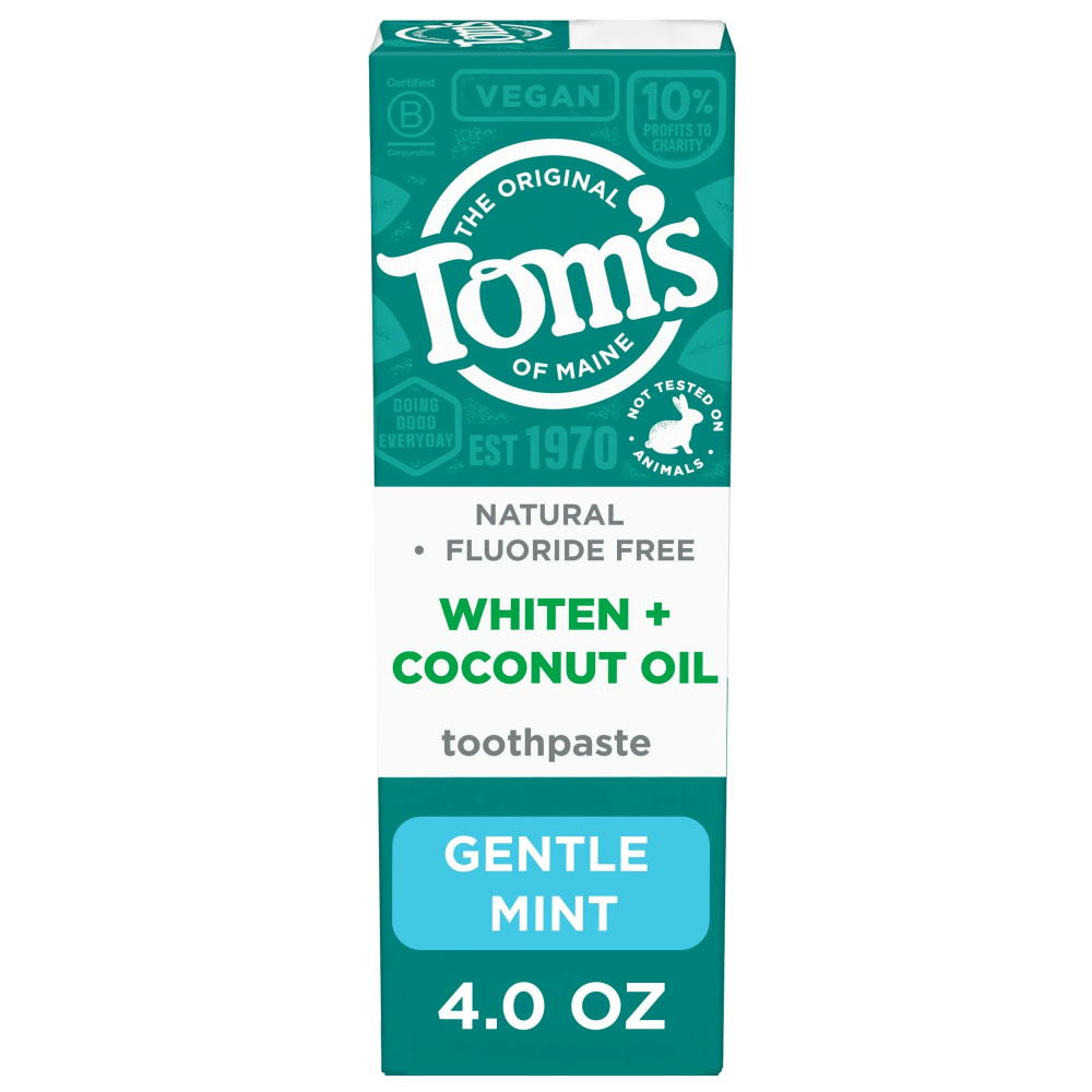 Tom’s of Maine Whiten Plus Coconut Oil Fluoride Free Toothpaste Gentle Mint, 4.0 Oz