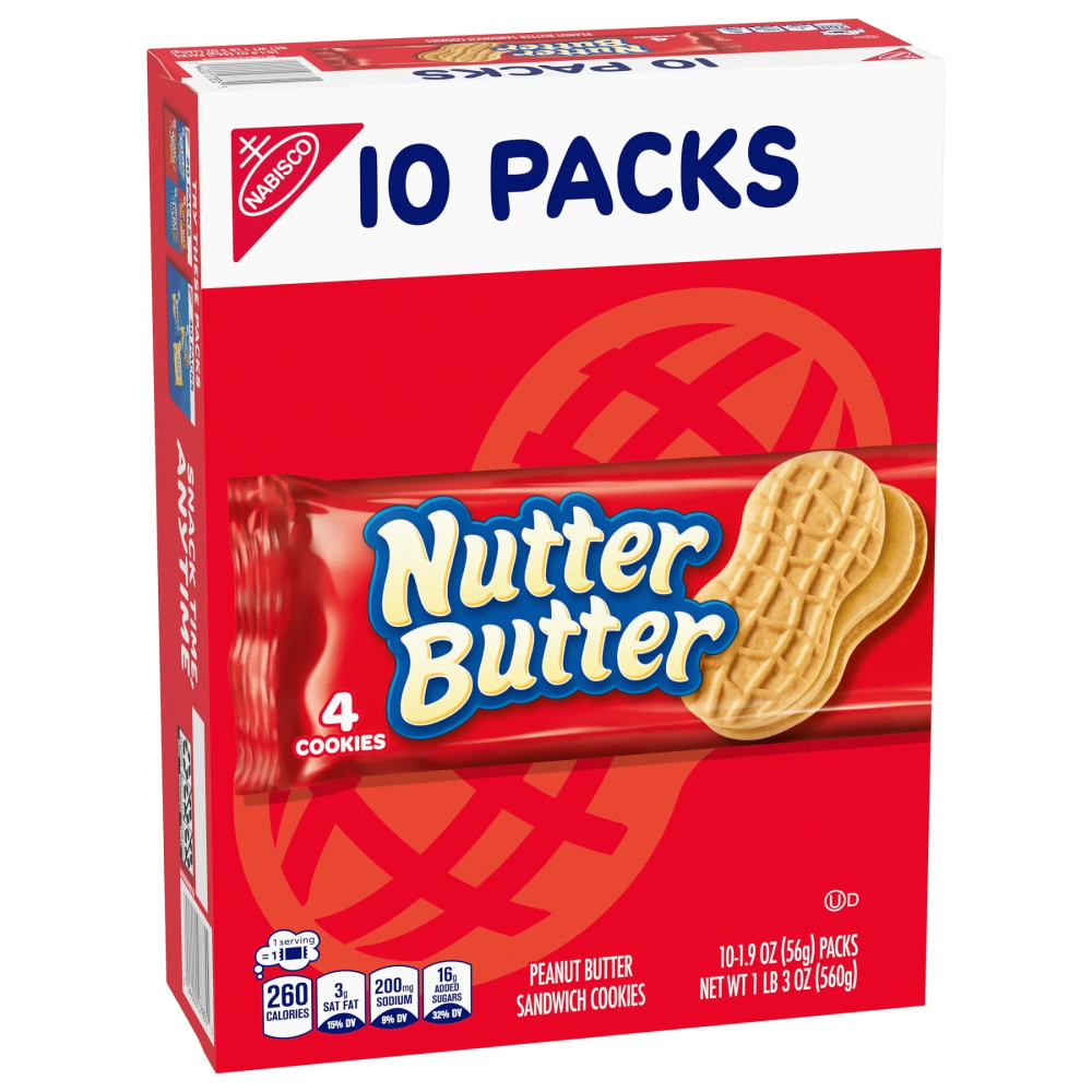Nabisco Nutter Butter Peanut Butter Sandwich Cookies, 10 Snack Packs (4 Cookies per Pack)