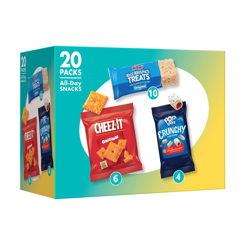 Kellogg's Assorted Snacks, Lunch Snacks, on-the-Go Snacks, Grab N' Go, Variety Pack, 17.6oz Box (20 Snacks)