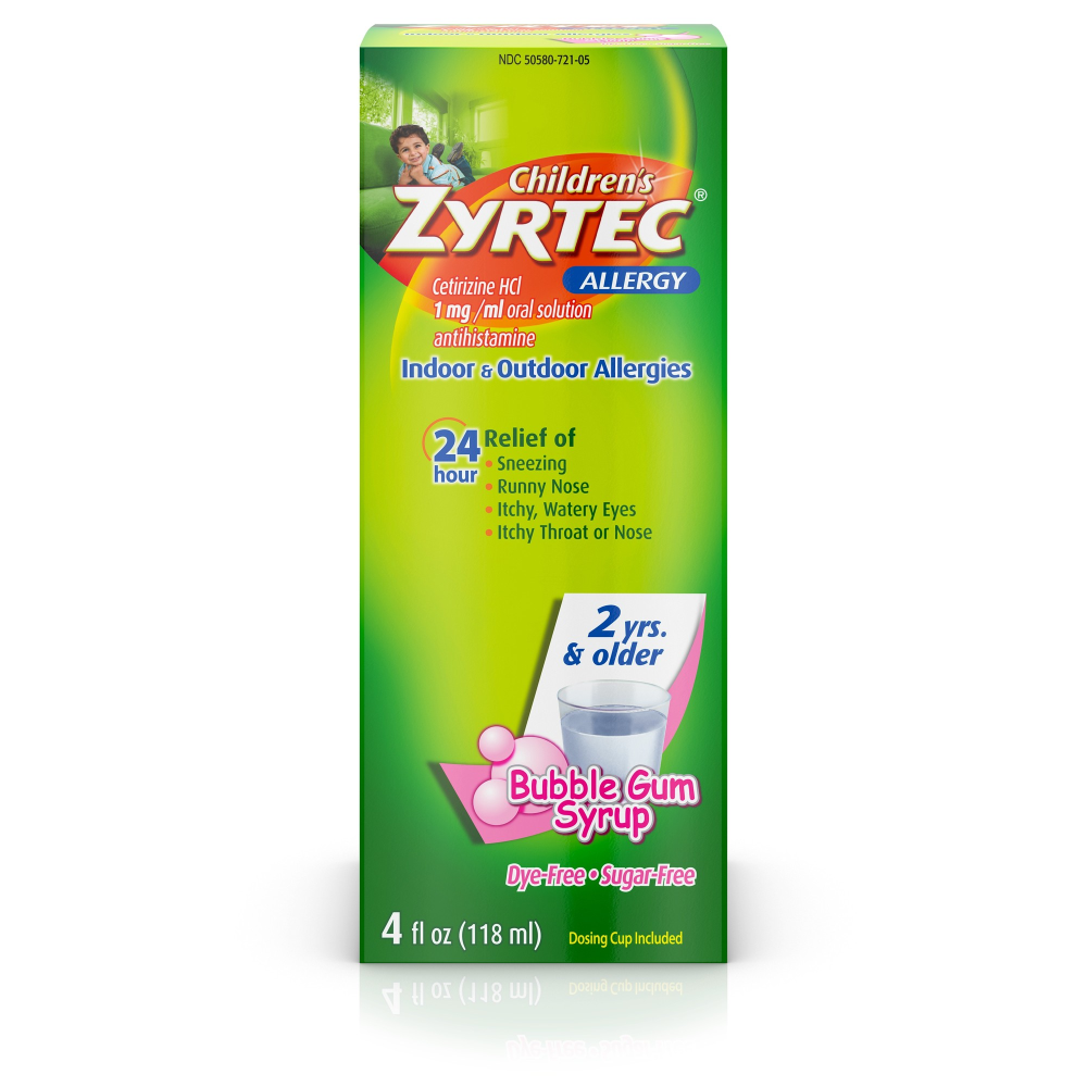 Children's Zyrtec 24 Hour Allergy Relief Syrup  Bubble Gum, 4 Fl Oz