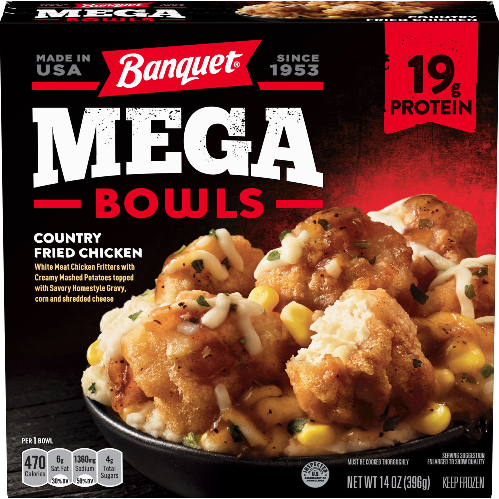 Banquet Mega Bowls Country Fried Chicken, Frozen Meal, 14 Oz.
