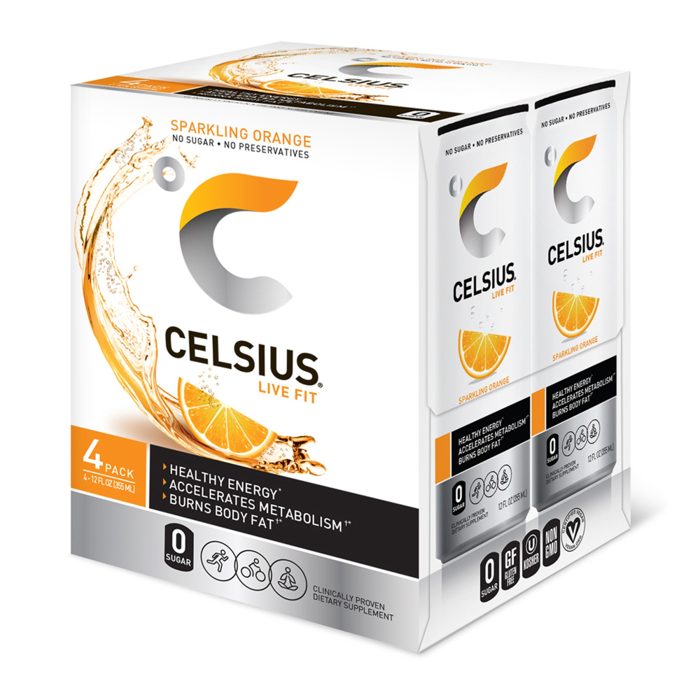 Celsius Live Fit Sparkling Orange Energy Drink 12 Oz, 4-Pack 