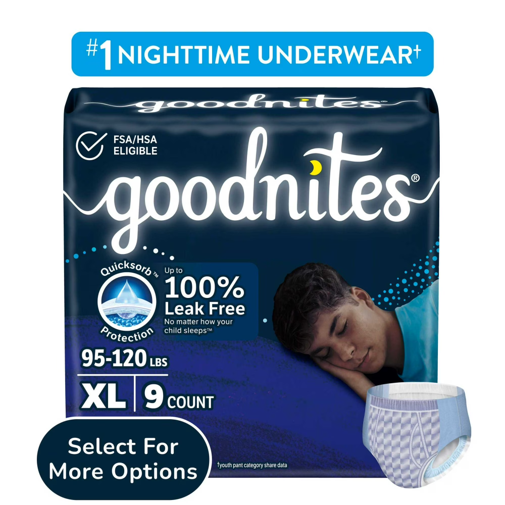 Goodnites Boys Nighttime Underwear, XL, 9 CT