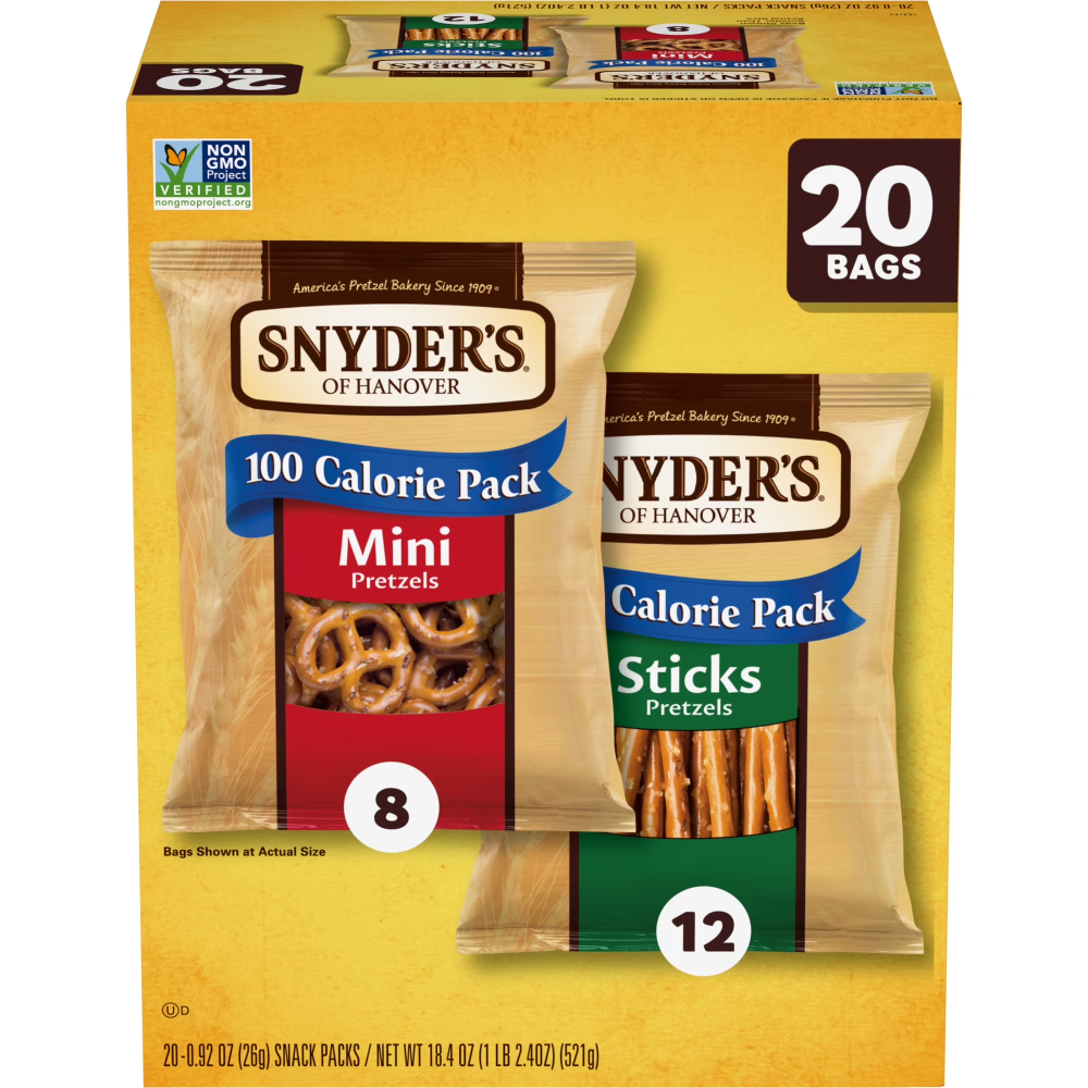 Snyder's of Hanover Pretzels Minis and Sticks 100 Calorie Packs Variety Pack - 20ct