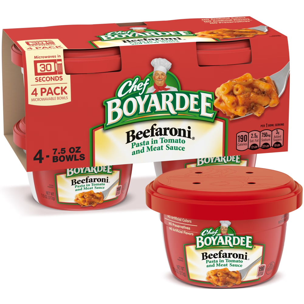 Chef Boyardee Beefaroni Microwave Meal, 7.5 Oz. Bowl 4-Count